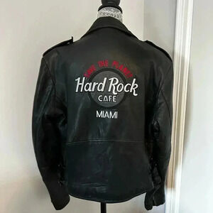 Vintage 90’s Hard Rock Cafe Leather Motorcycle Biker Jacket MIAMI. Sz: S.